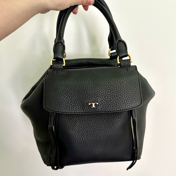 TORY BURCH Half Moon Black Medium Satchel Crossbody Bag - Picture 2 of 16